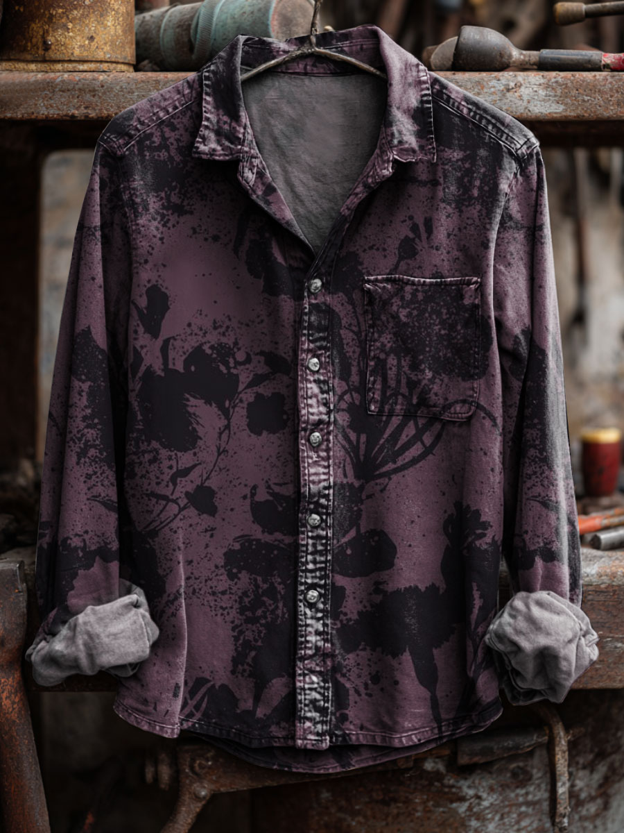 Vintage Print 100% Cotton Long Sleeve Shirt