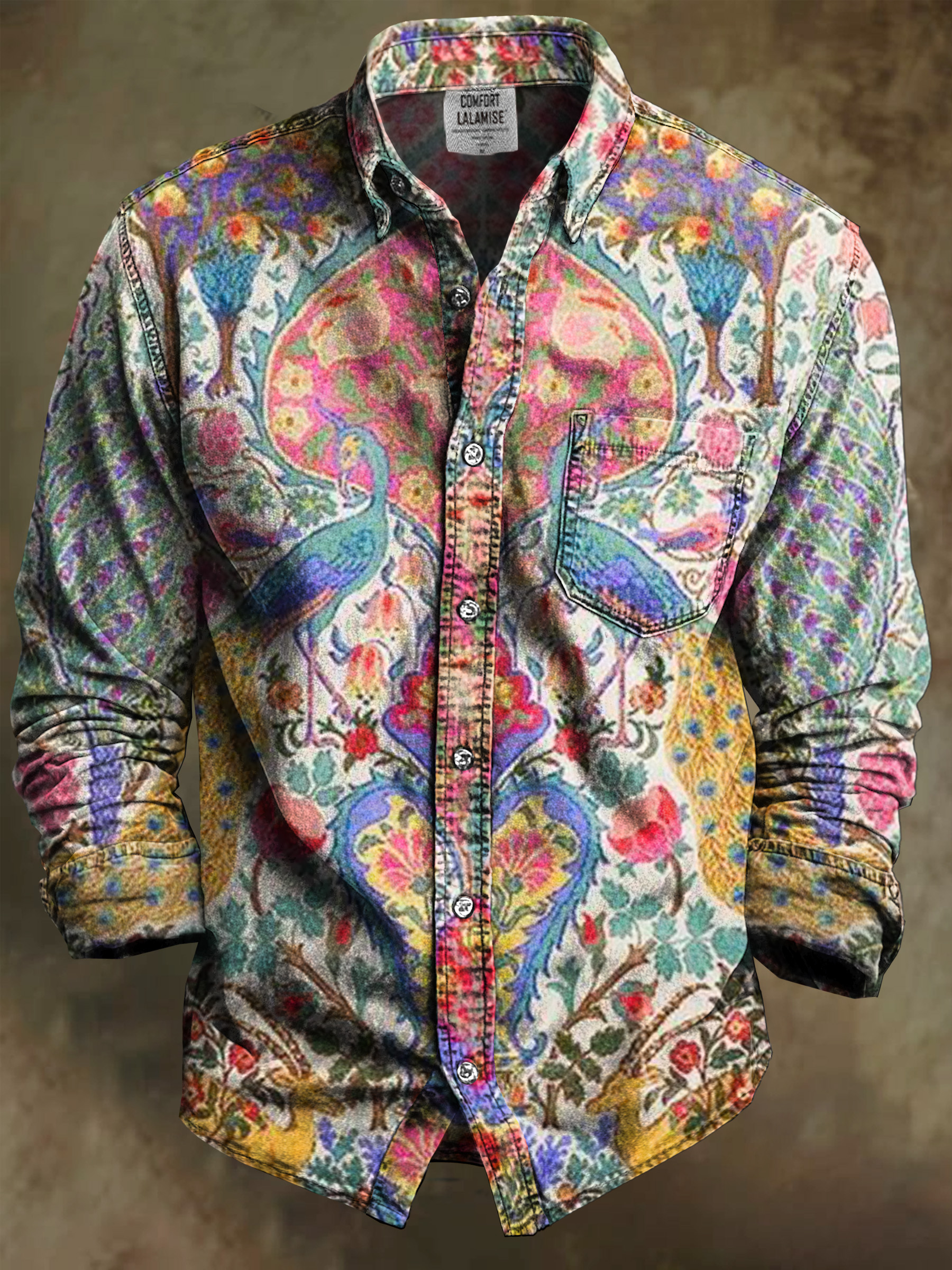 Vintage Colorful Ethnicity Art Print 100% Cotton Long Sleeve Shirt