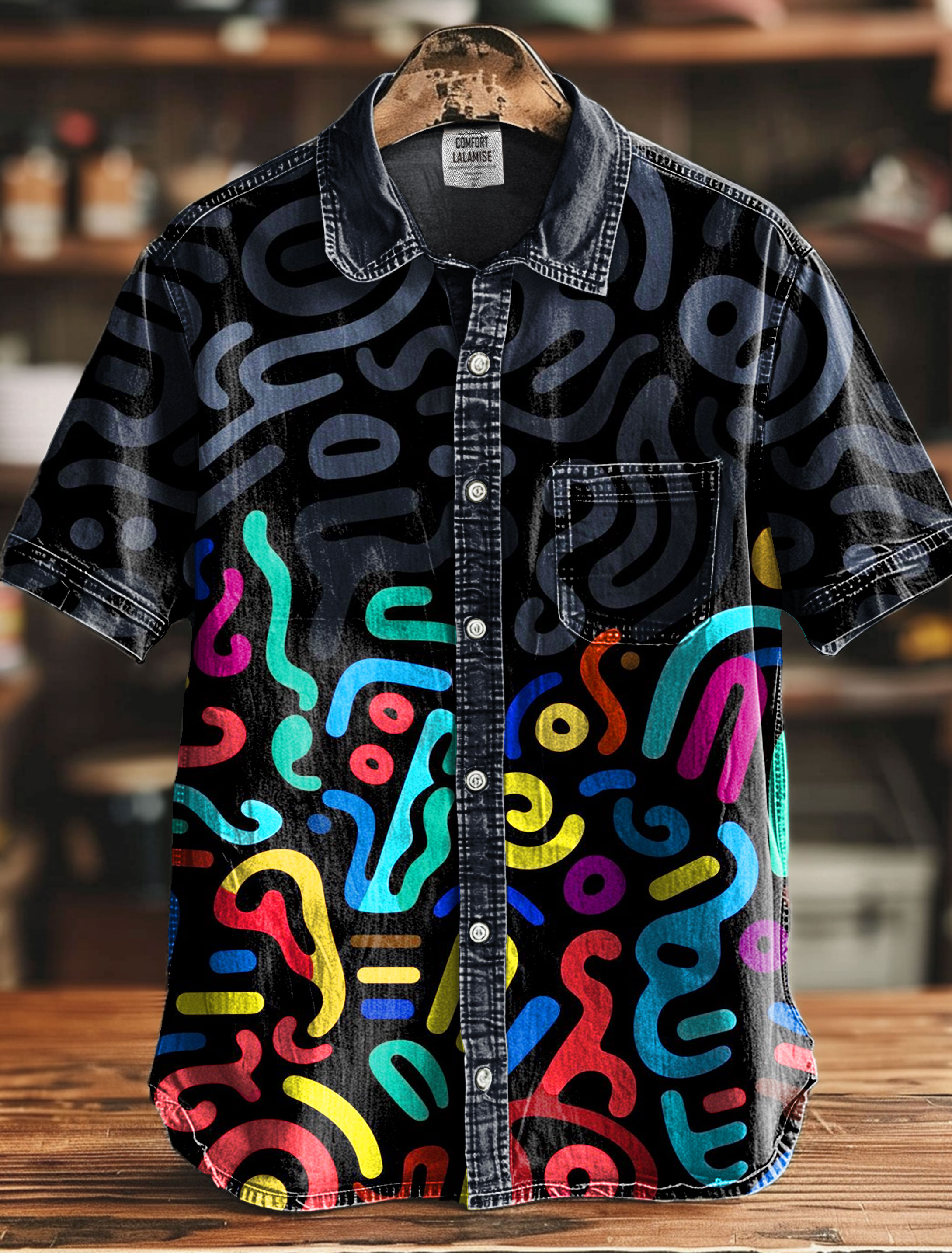 Color Block Abstrct Art Print Casual 100% Cotton Shirt
