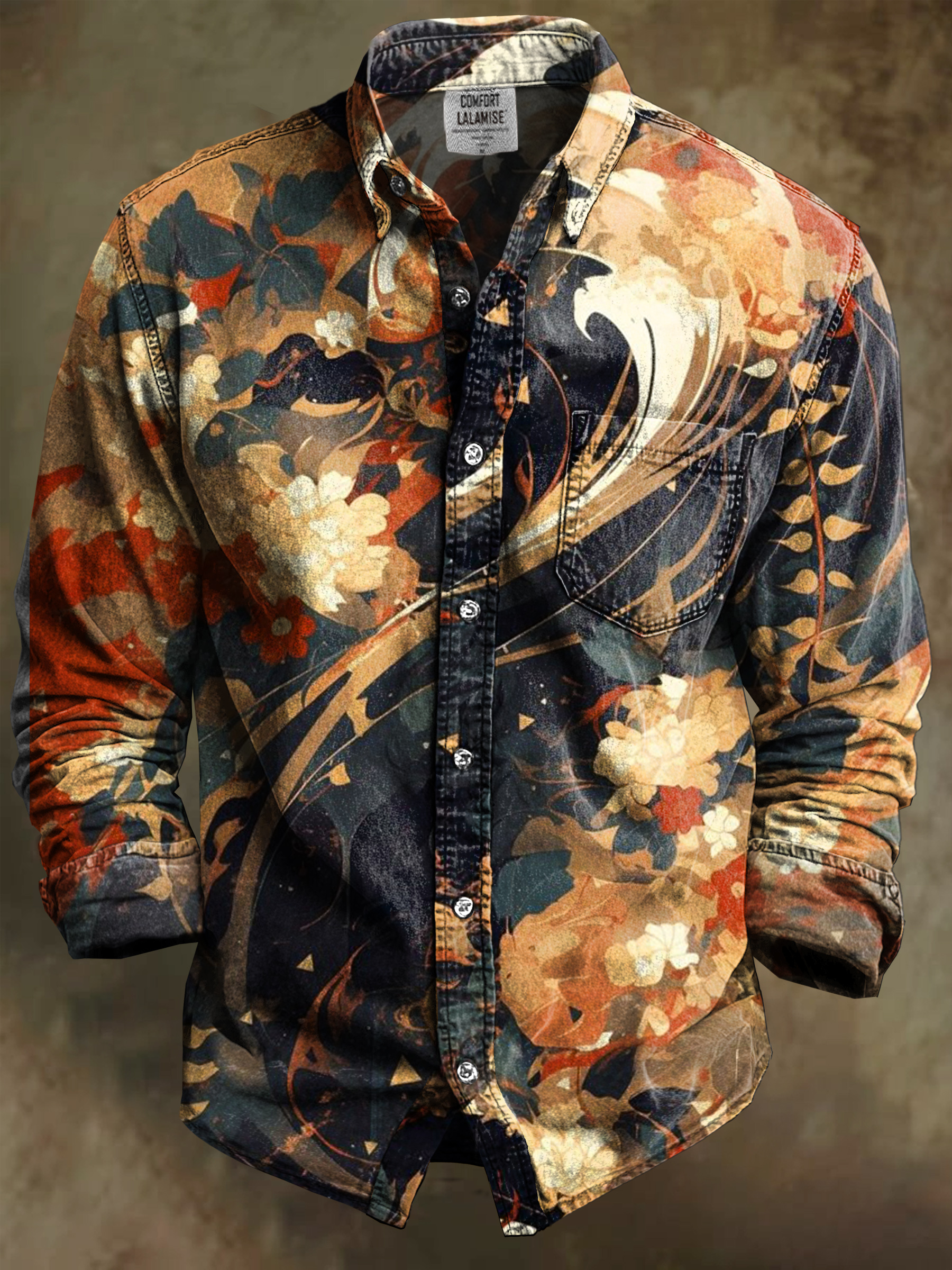 Multicolor Flower Art Print 100% Cotton Long Sleeve Shirt