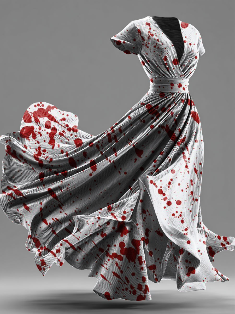 Halloween Print Short Sleeve Cotton Dress