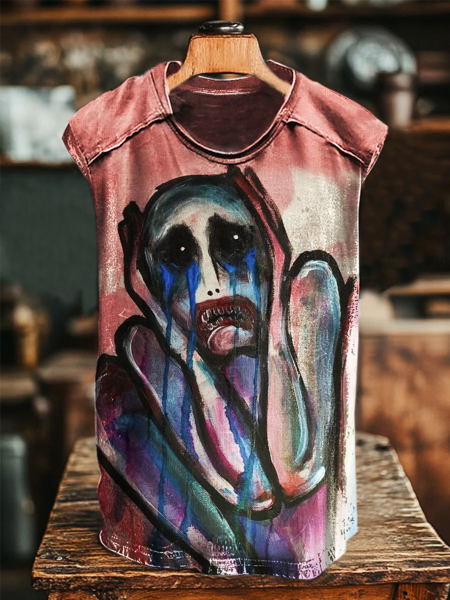 Dark Art Vintage Print 100% Cotton Casual Tank Top