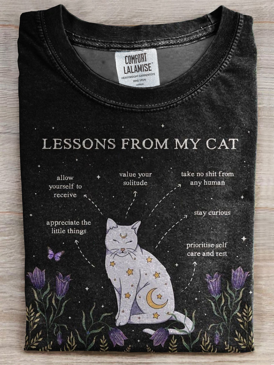 Lessons From My Cat Print Casual T-shirt