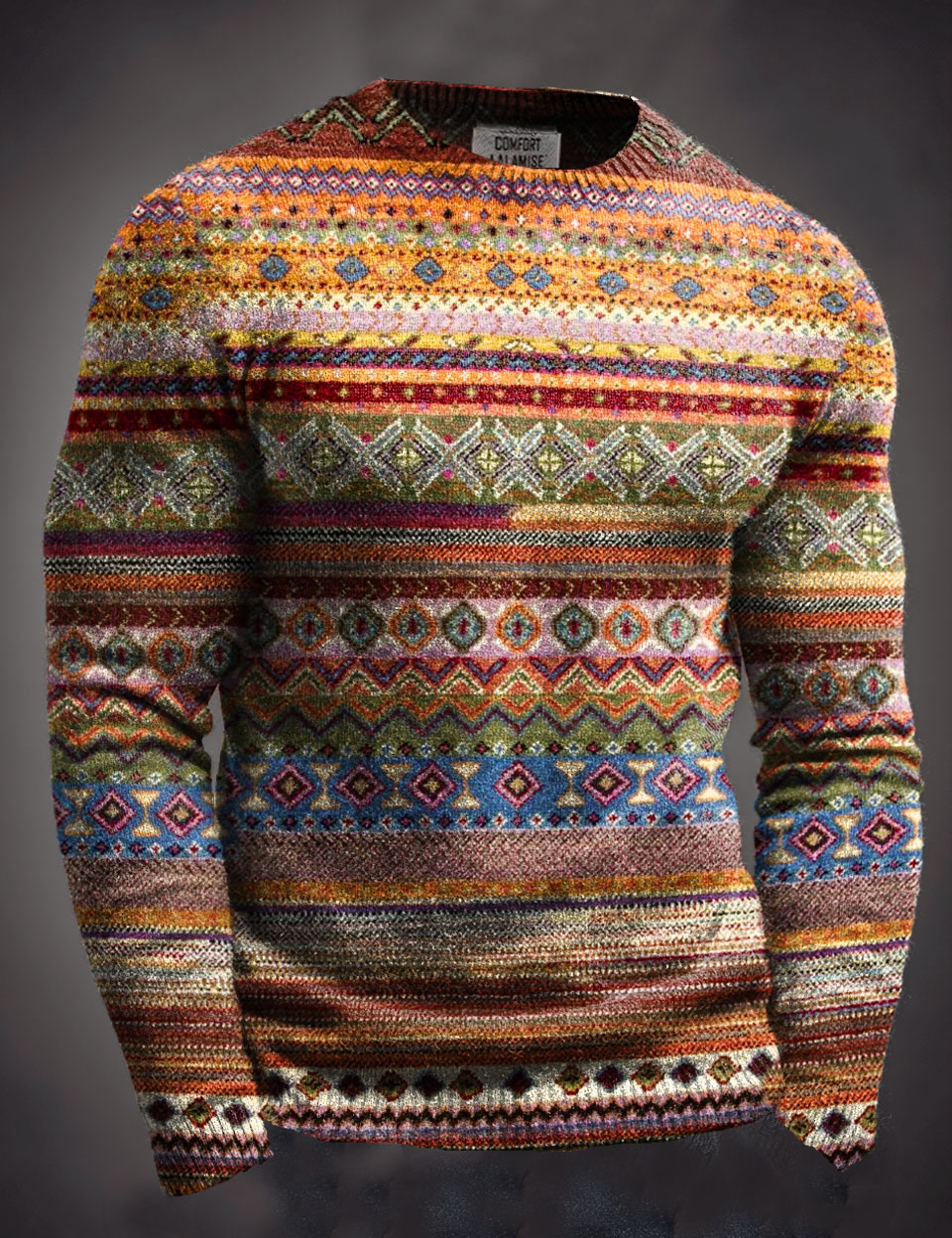 Vintage Stripe Art Print Knit Pullover Casual Long Sweater