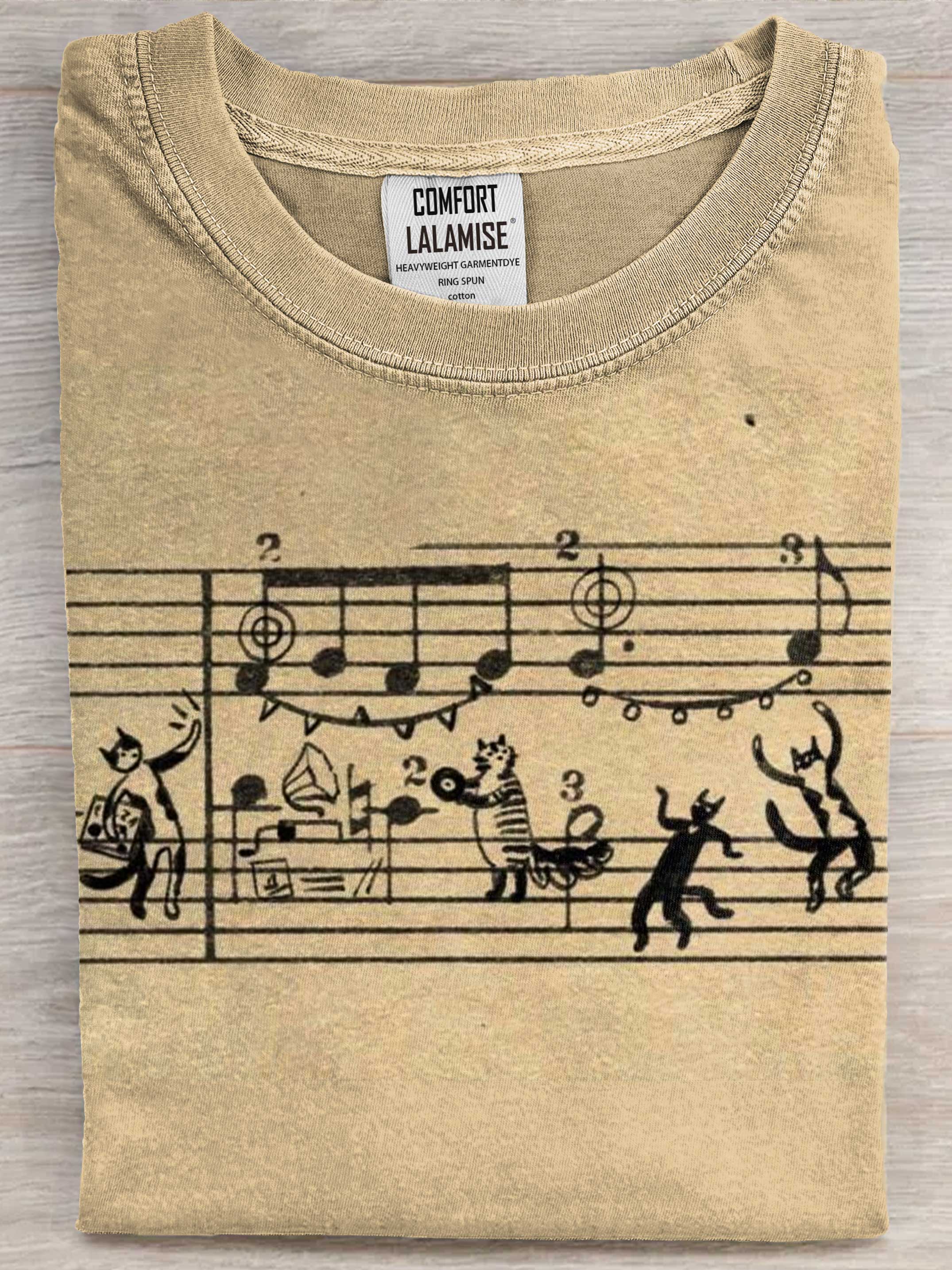 Cats In Music Note Art Print Casaul Short Sleeve T-shirt