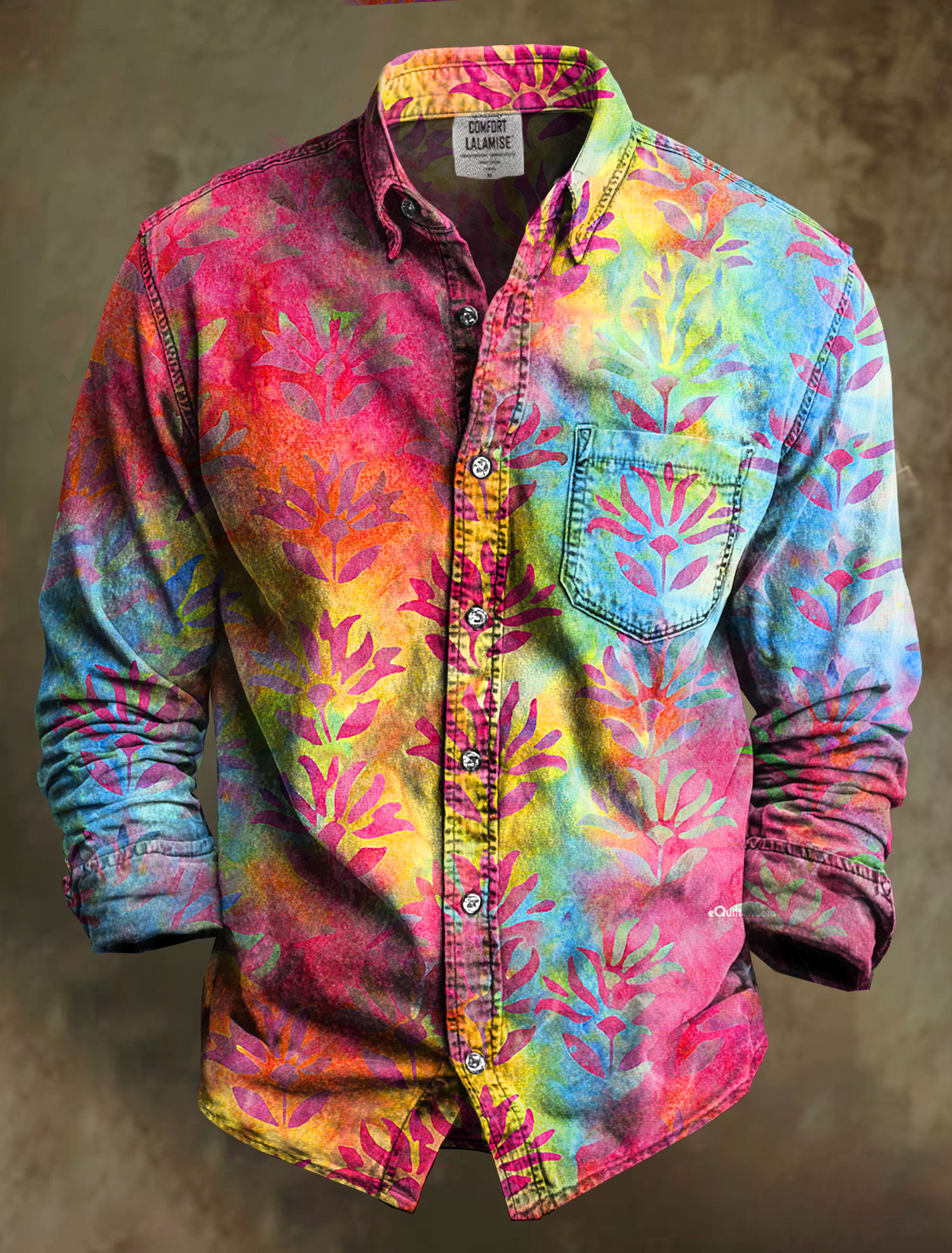 Blossom Wildflowers Batik Multi Art Print 100% Cotton Long Sleeve Shirt