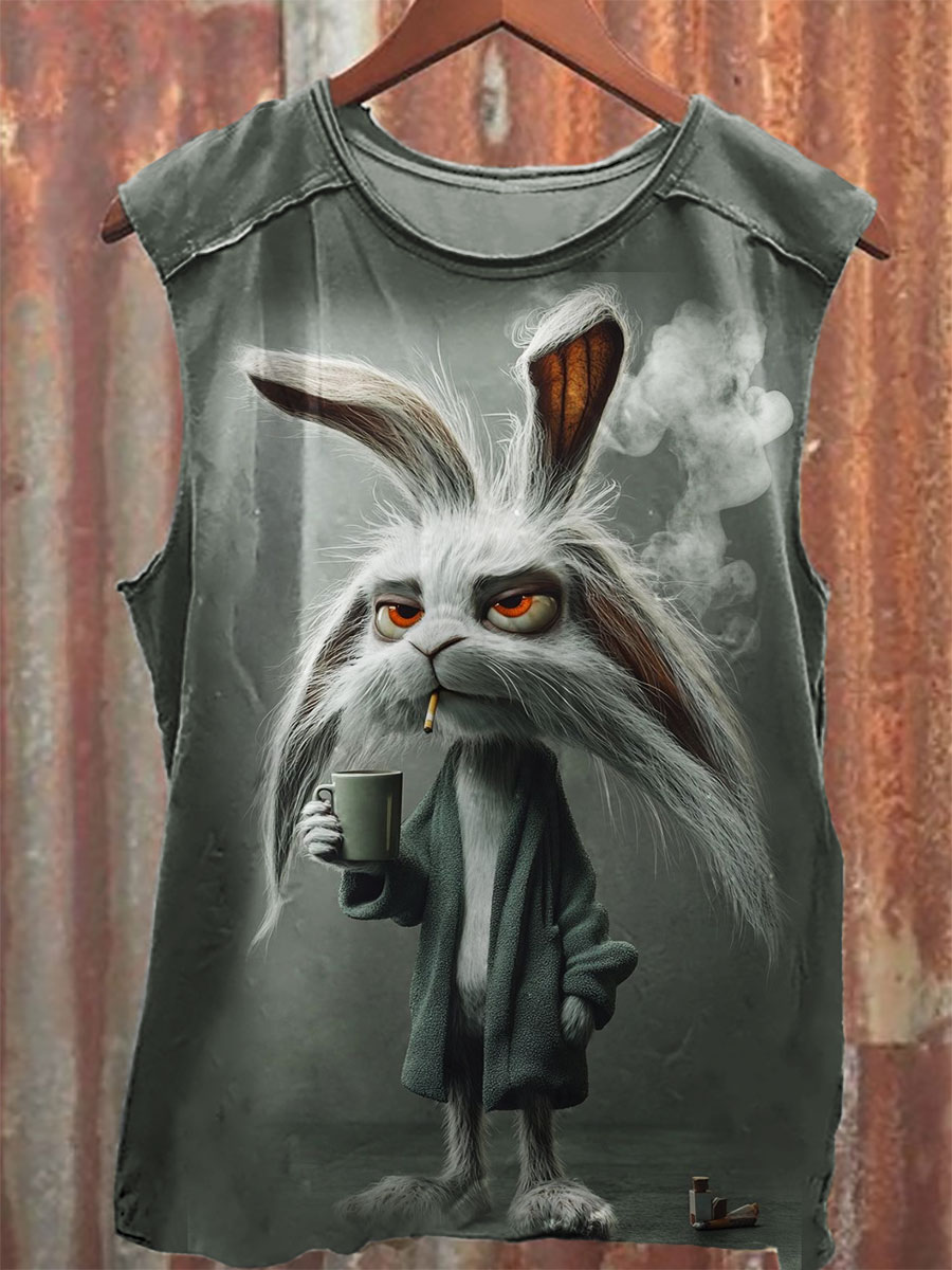 Funny Rabbit  Print 100% Cotton Casual Tank Top