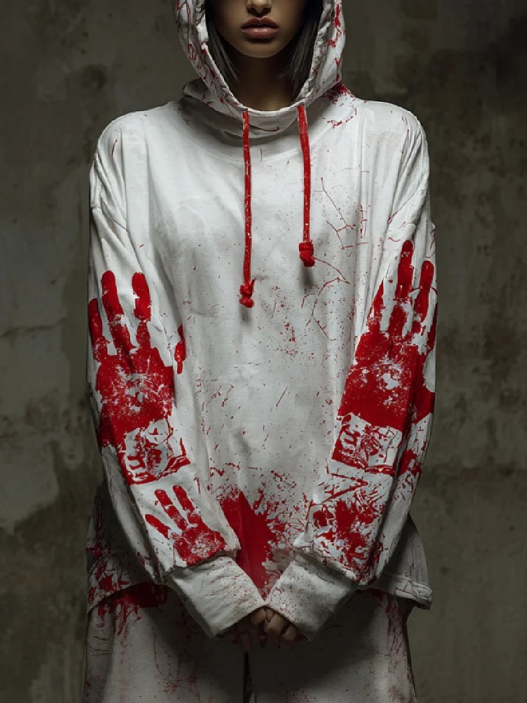 Men's Bloody Palm Print Art Casual Hoodie Sweatshirt