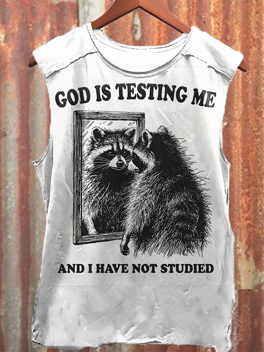 God Is Testing Me And I Have Not Studied Vintage Print 100% Cotton Casual Tank Top
