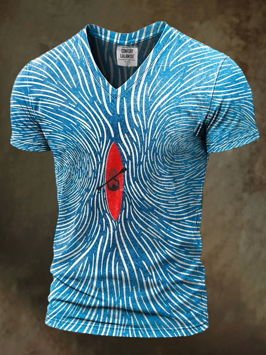 Up the River Art Print Casaul Short Sleeve V-neck T-shirt