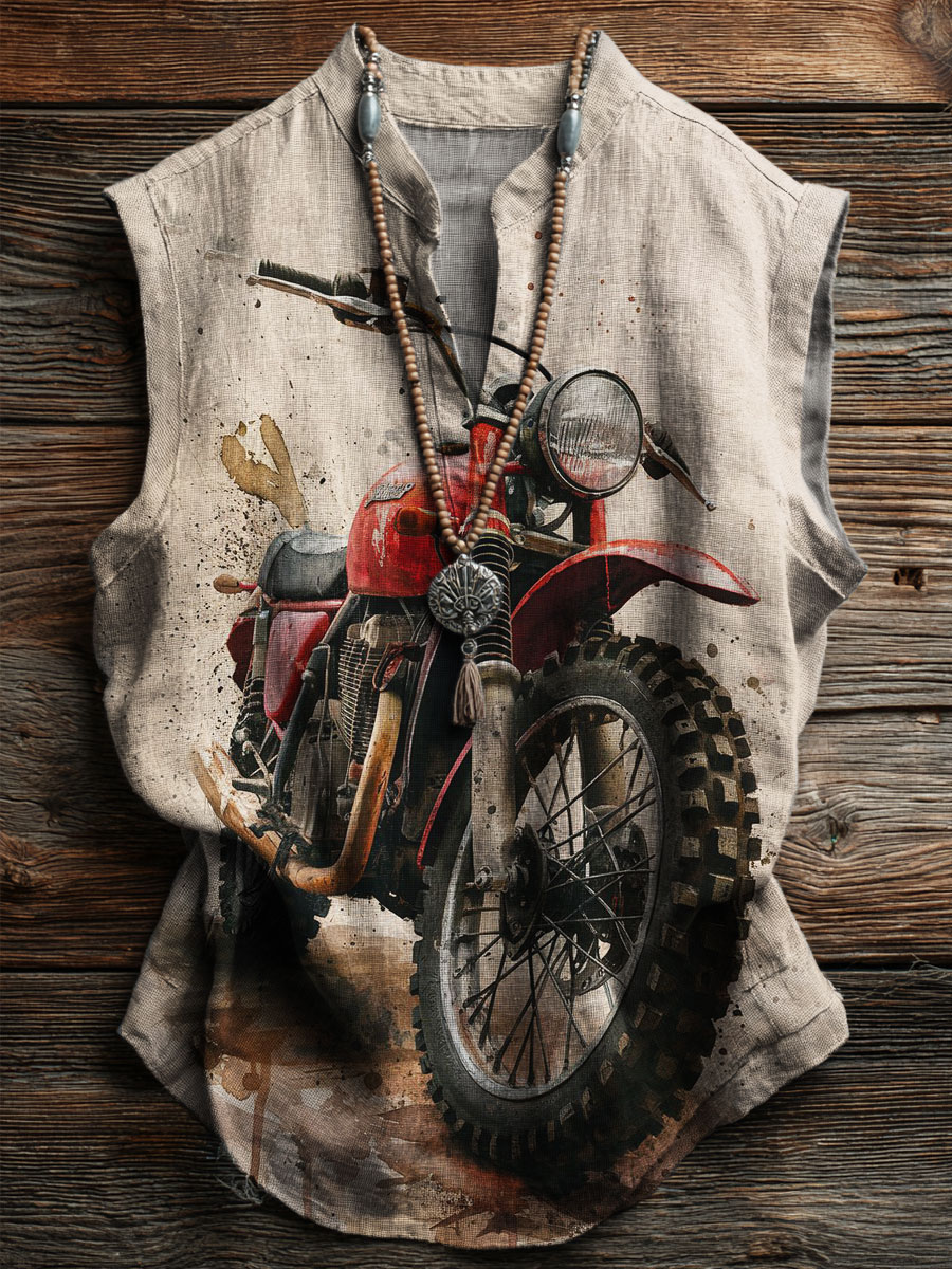 Vintage Motorcycle Print Casual Tank Top