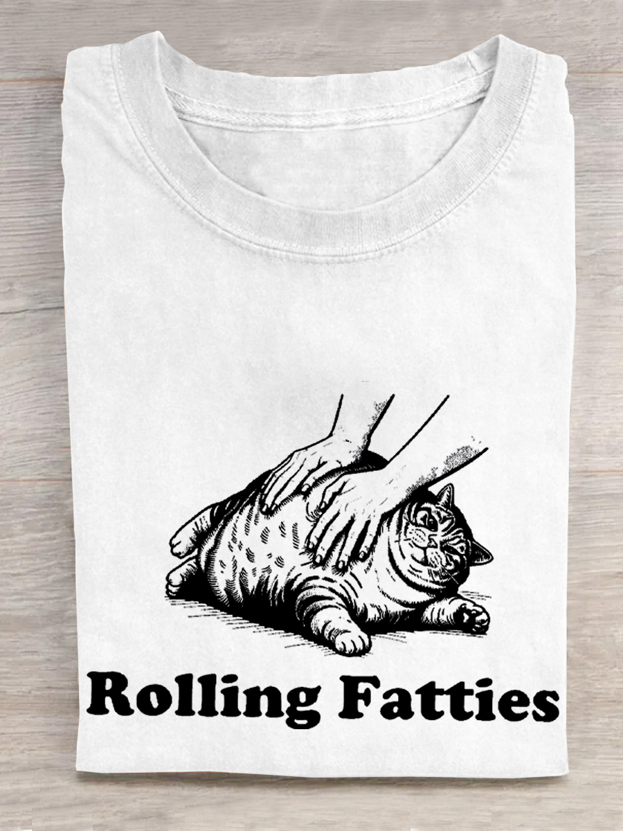 Cat Funny Art Print Crew Neck Short Sleeve T-Shirt