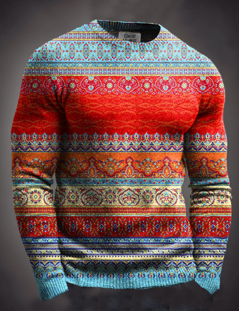 Vintage Stripe Art Print Knit Pullover Casual Long Sweater