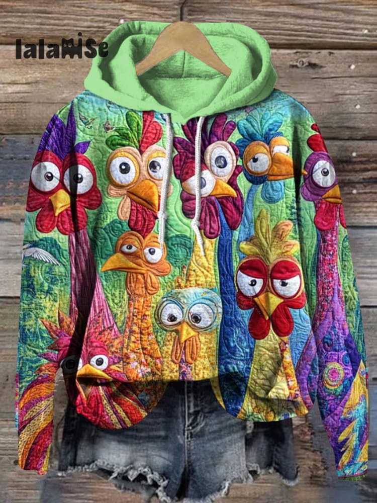 Colorful Funny Chicken Art Print Casual Hoodie Sweatshirt