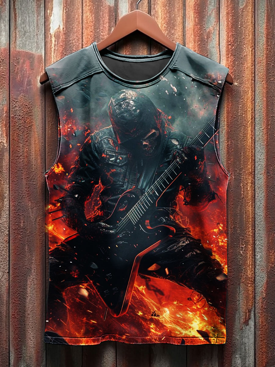 Dark Rock Print 100% Cotton Casual Tank Top