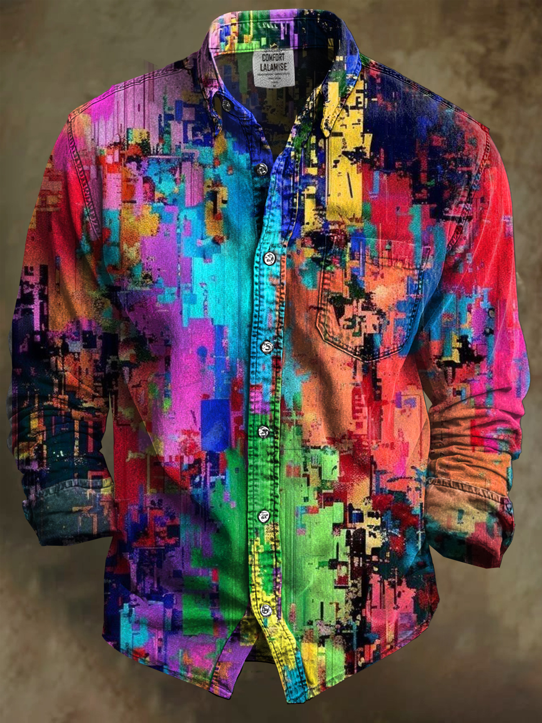Vintage Abstrct Colorful Rainbow Art Print 100% Cotton Long Sleeve Shirt