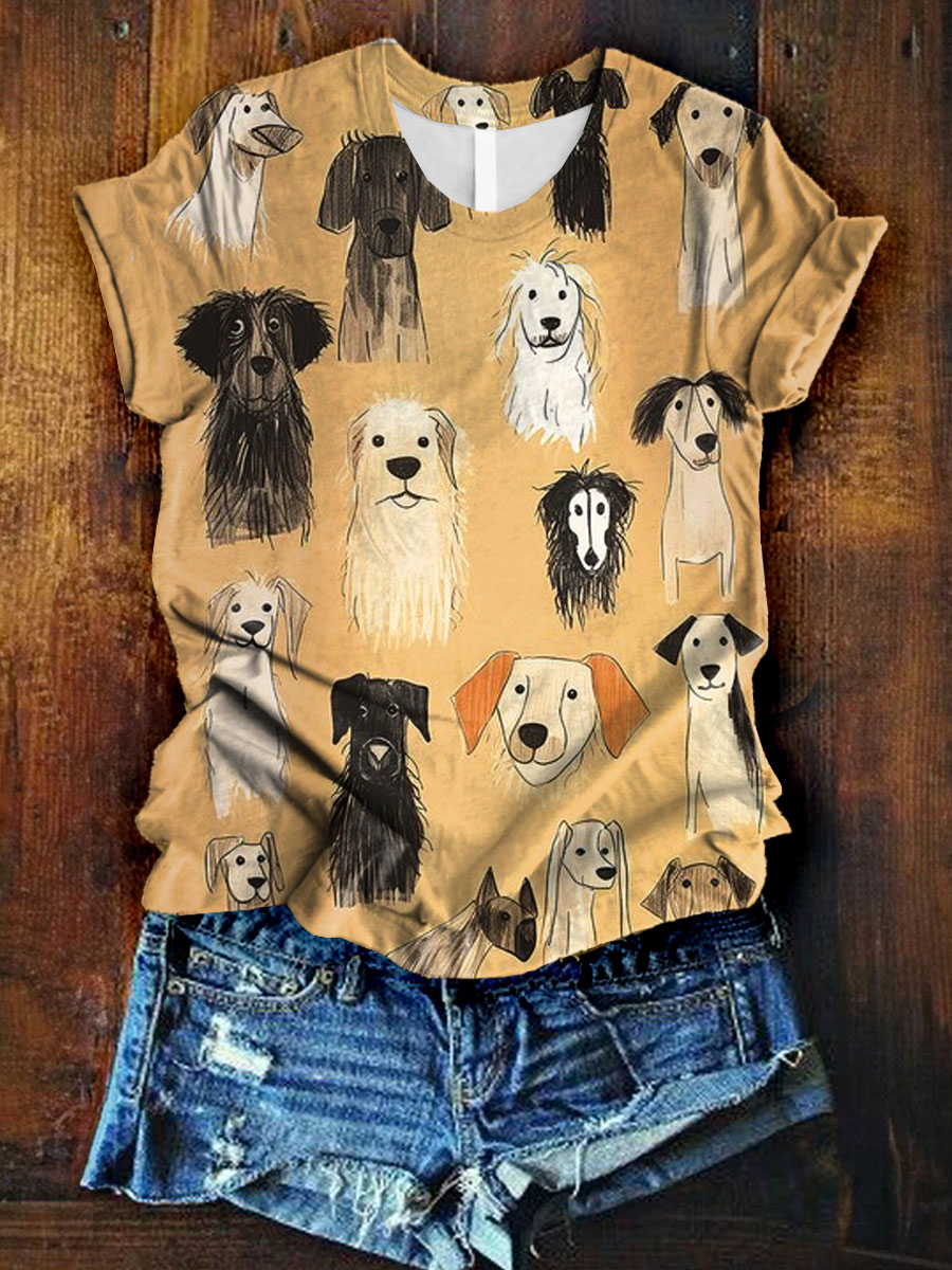 Dog Drawing Art Print Casaul T-shirt