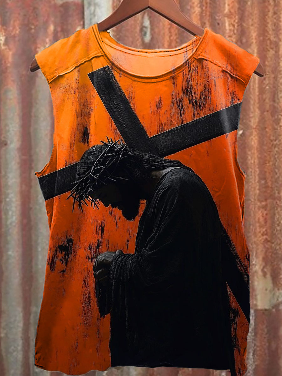 Vintage Jesus Print 100% Cotton Casual Tank Top