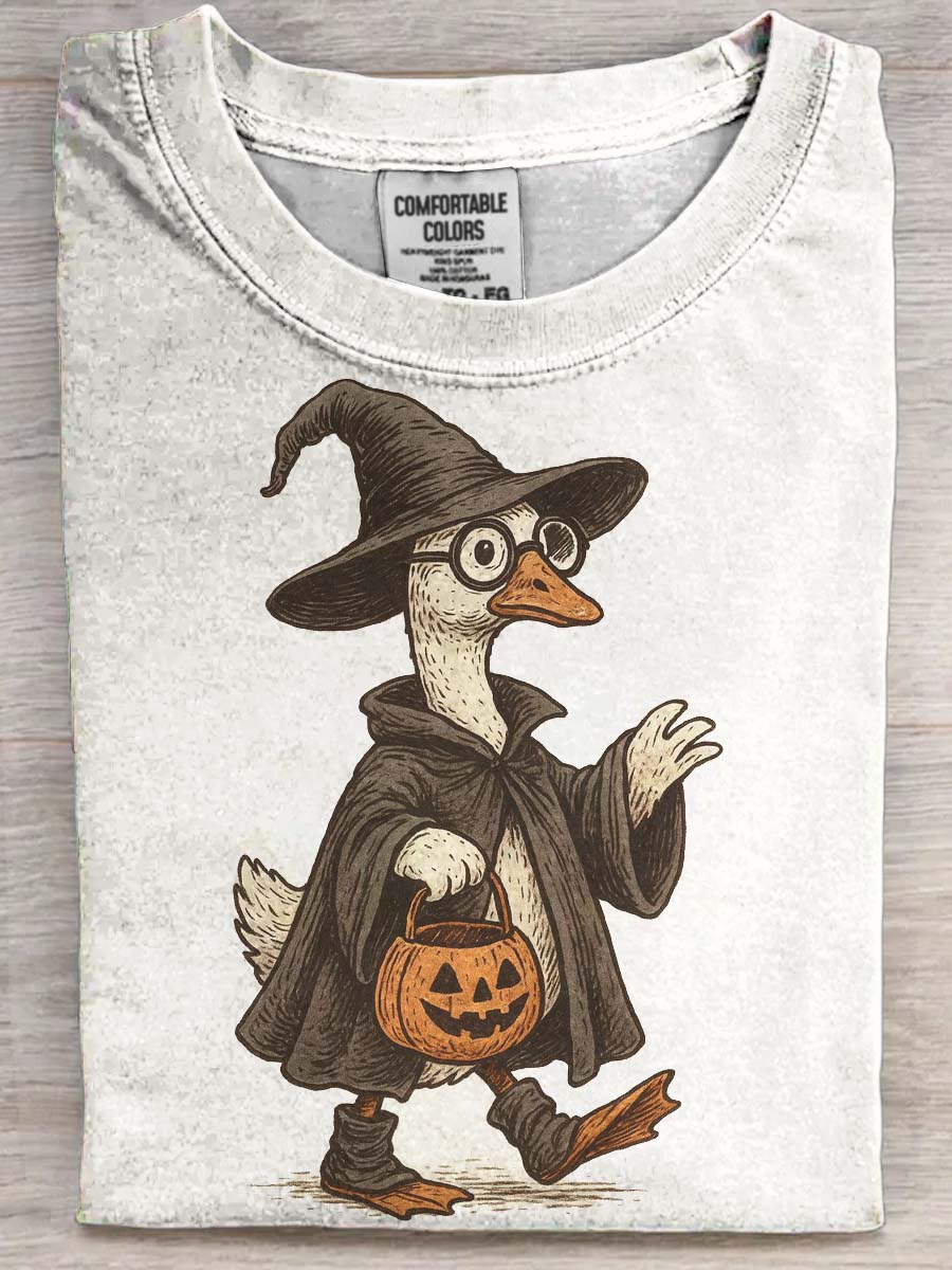 Halloween Duck Print Casual Short Sleeve T-Shirt