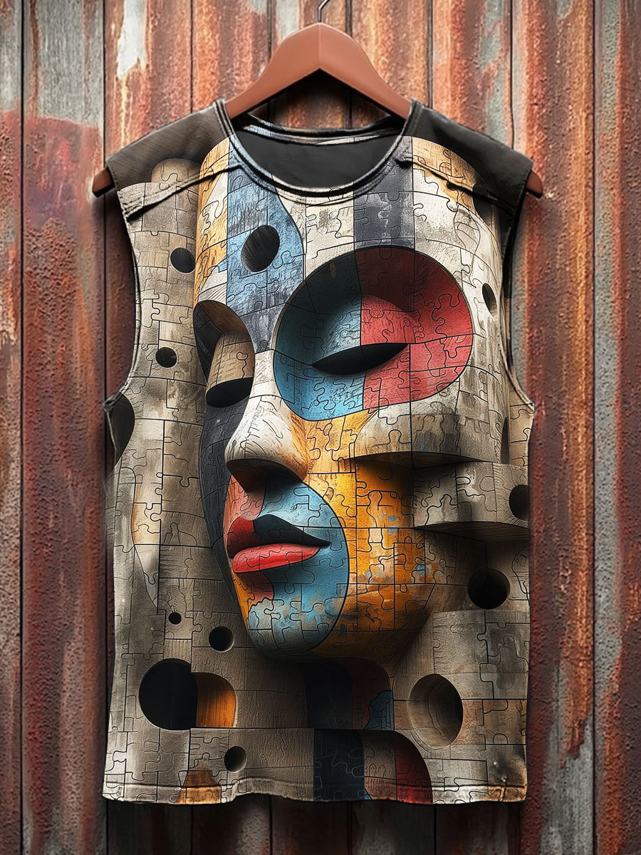 Abstract Print 100% Cotton Casual Tank Top