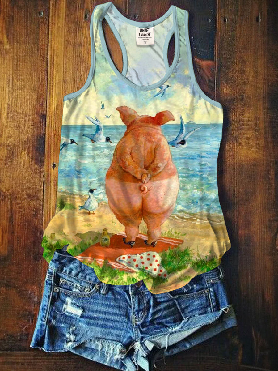 Cute Funny Fat Pig Art Print Tank Top