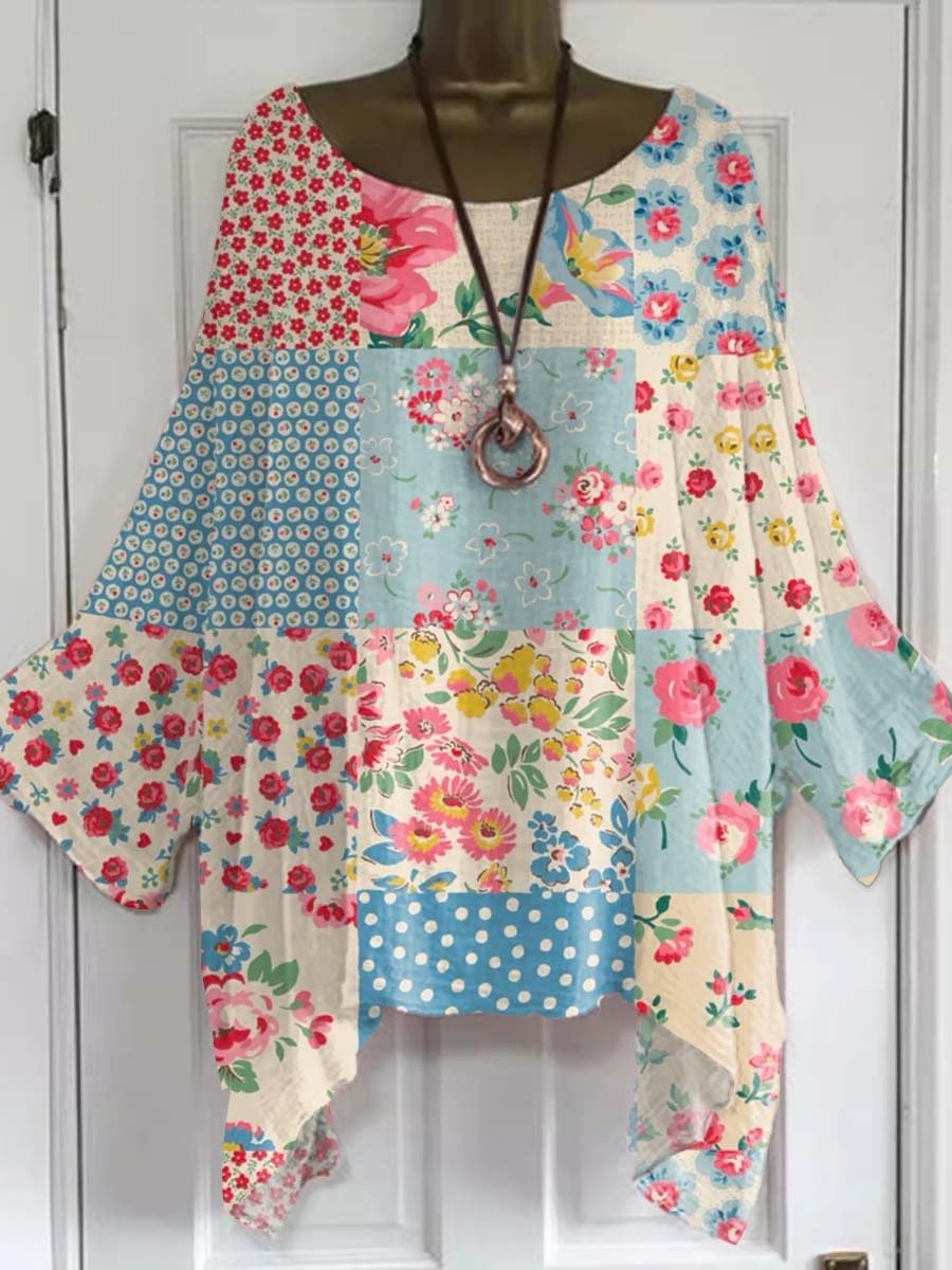 Women's Vintage Floral Art Print Casual  Top