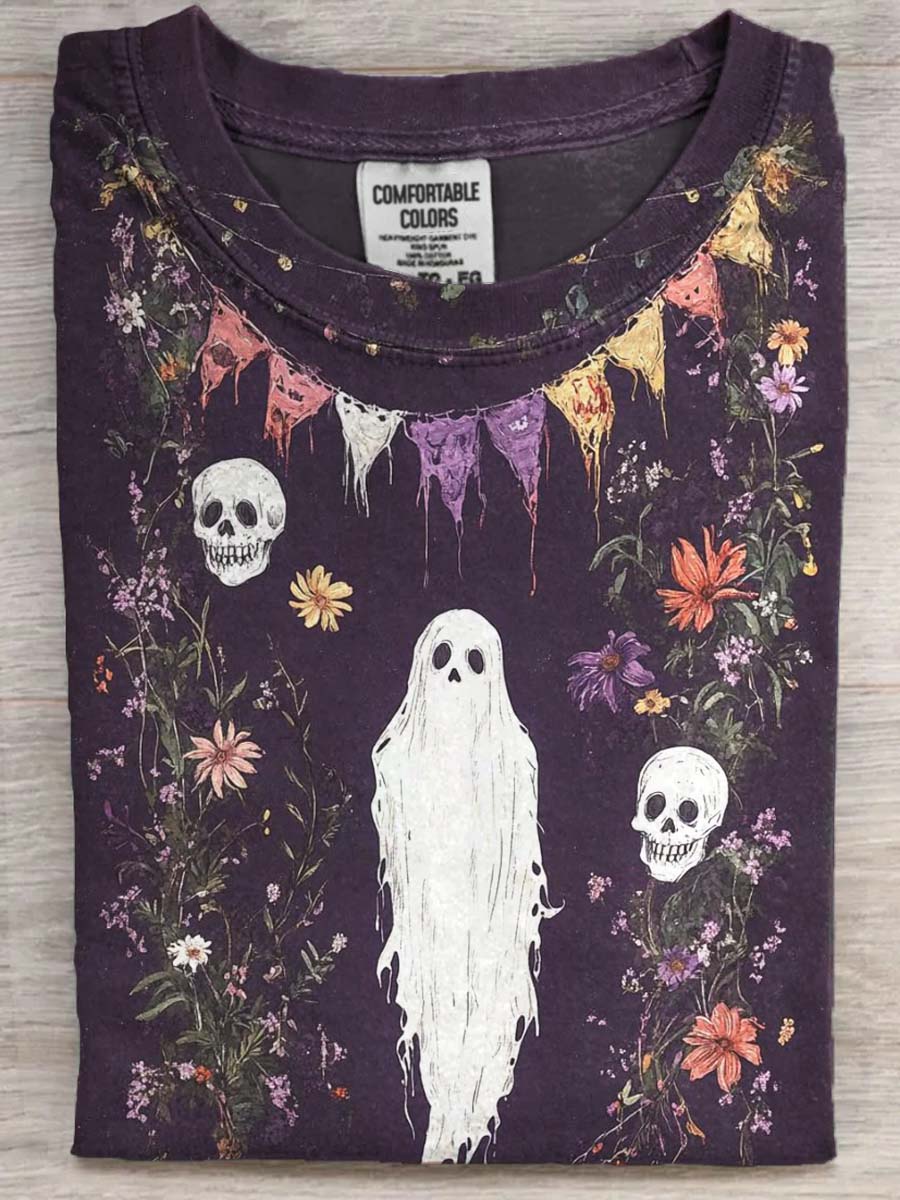 Halloween Skull Ghost Print Casual Short Sleeve T-Shirt