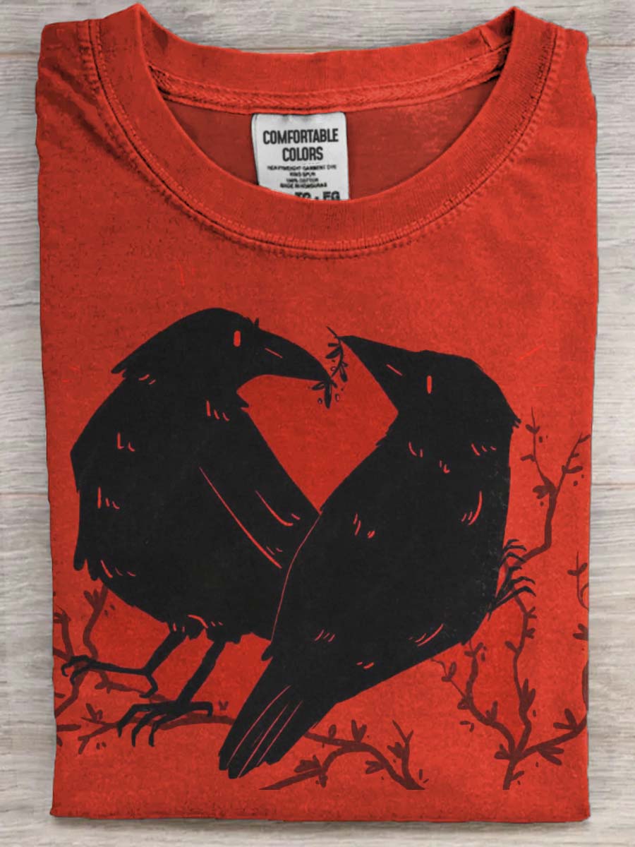 Raven Print Casual Short Sleeve T-Shirt