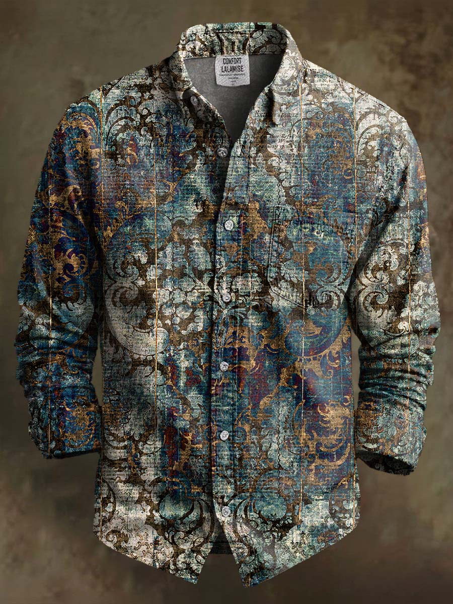 Vintage Gradient Pattern Art Print 100% Cotton Long Sleeve Shirt