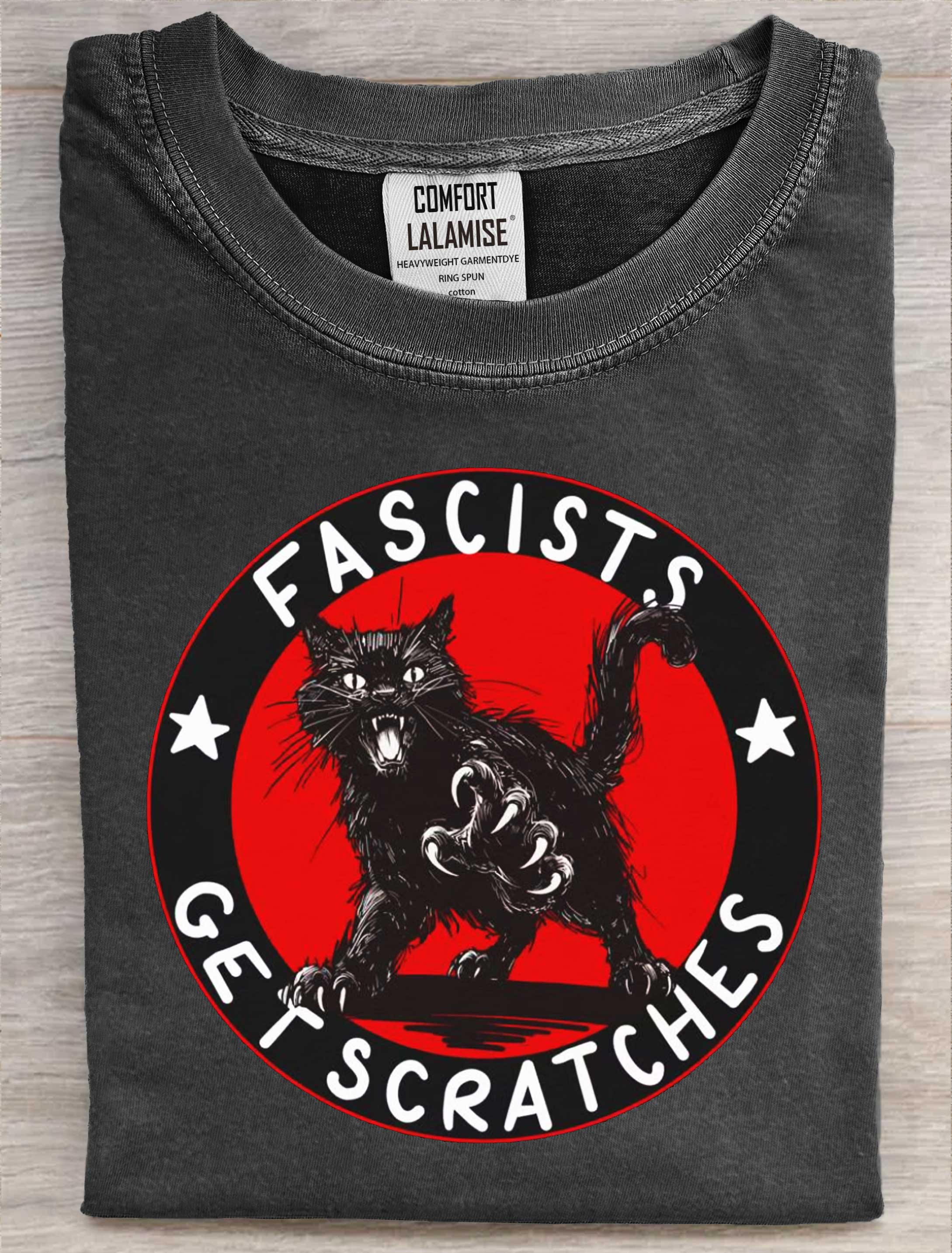 Cats Against Fascists Art Print Casual Short Sleeve T-shirt