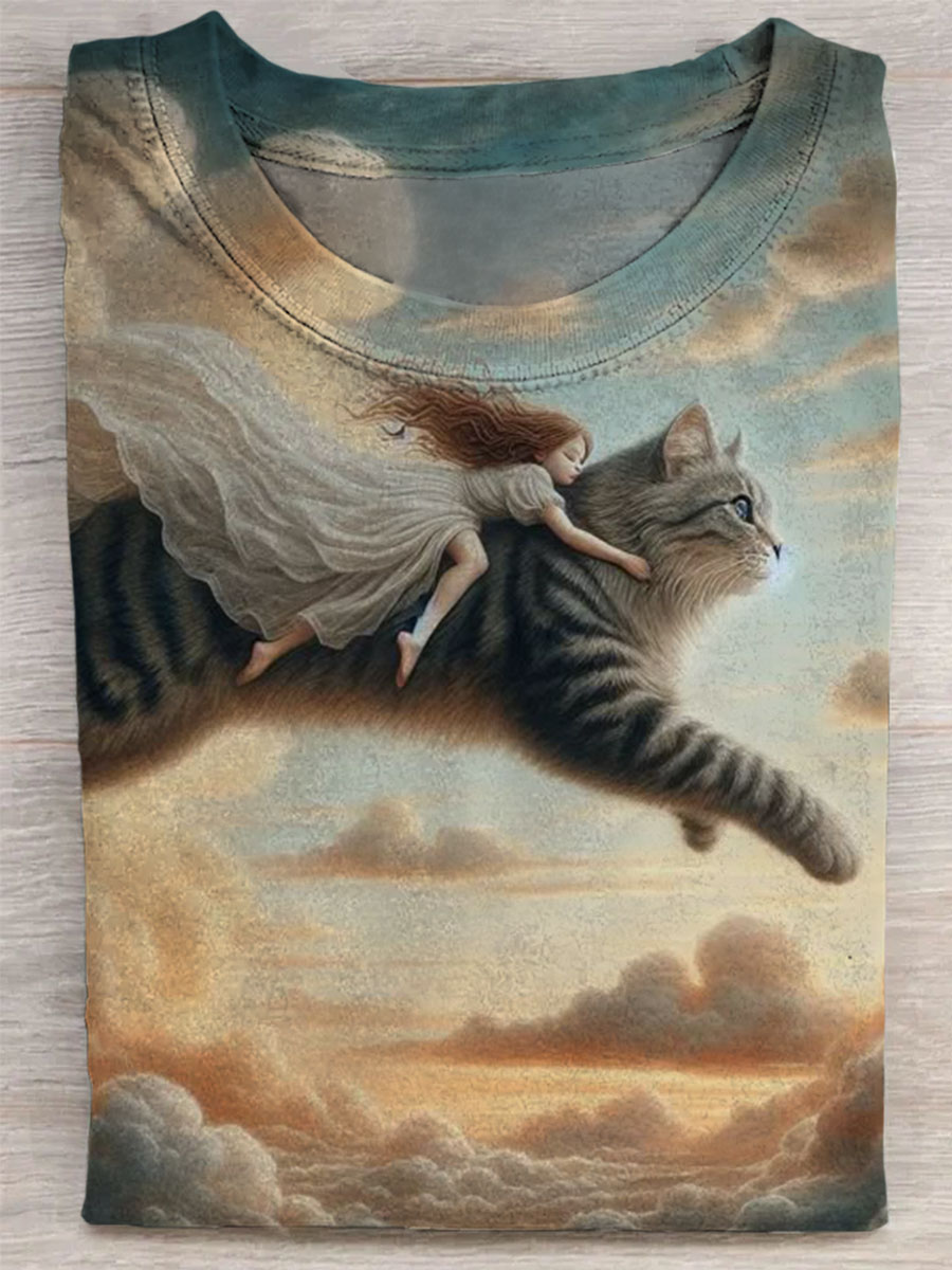 Funny Cat Print Casual Top
