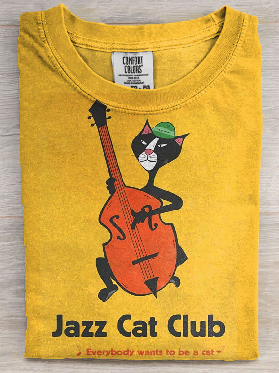 Jazz Cat Art Print Casaul Short Sleeve T-shirt