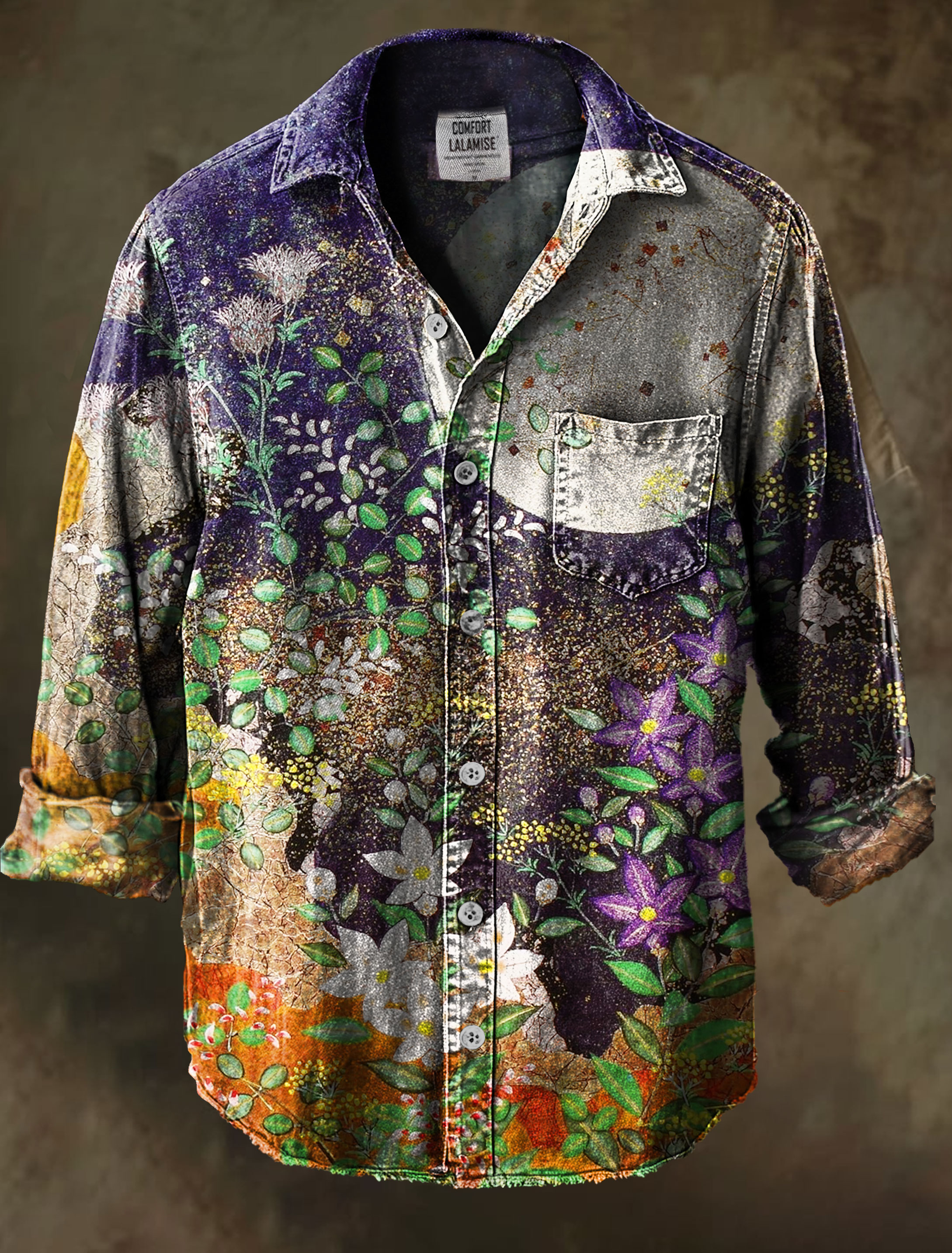 Vintage Art Print 100% Cotton Long Sleeve Shirt