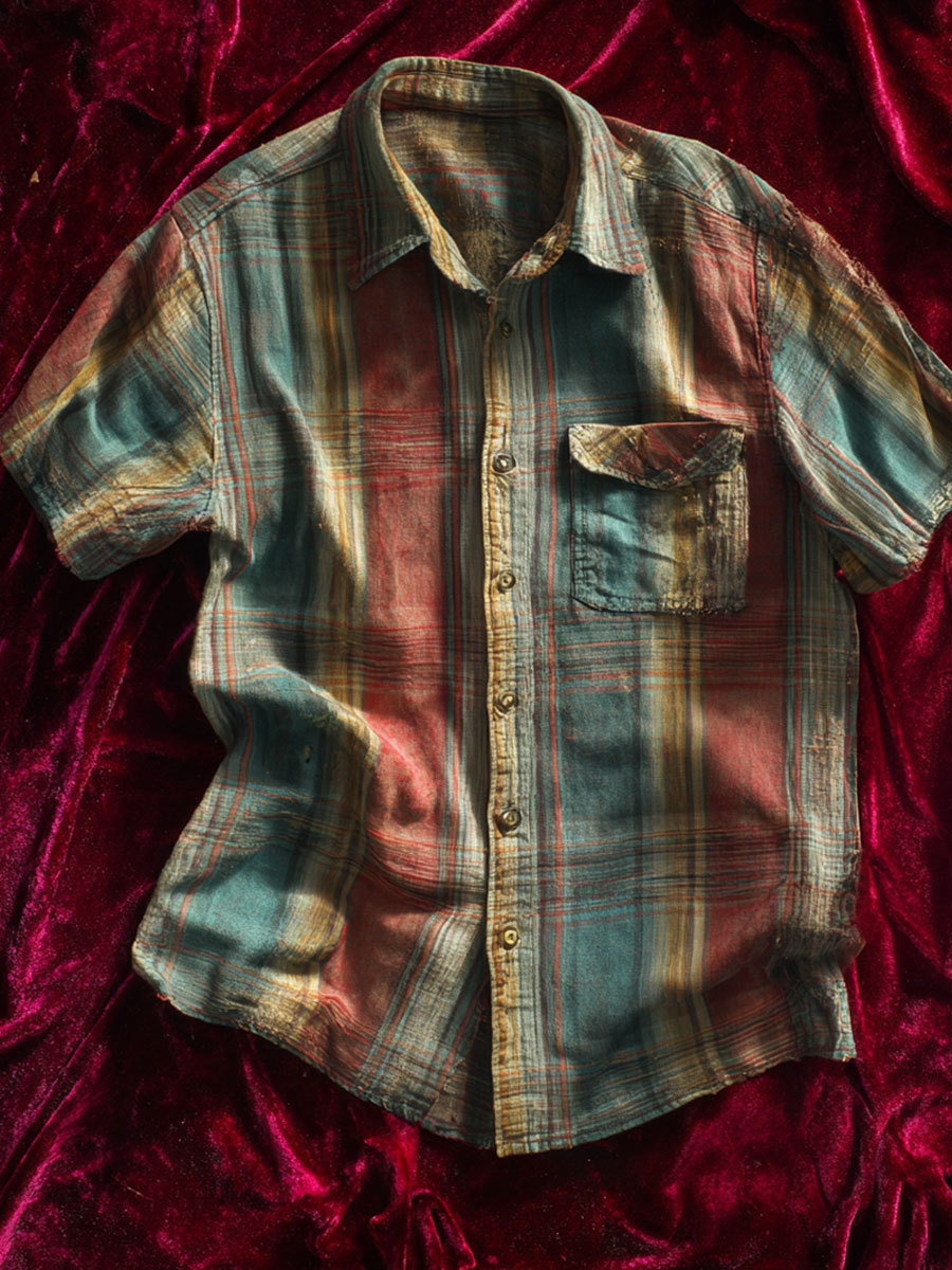 Vintage Plaid Print Casual 100% Cotton Shirt