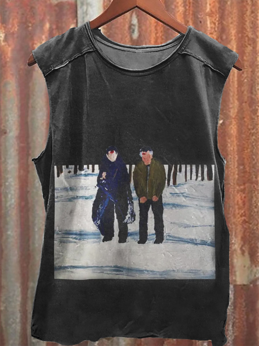 Vintage Print 100% Cotton Casual Tank Top