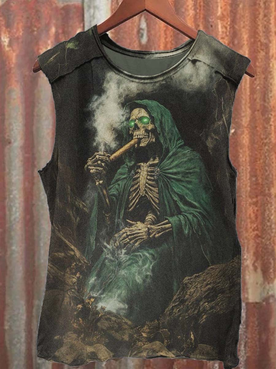 Dark Fantasy Skull Print Casual Vest Top