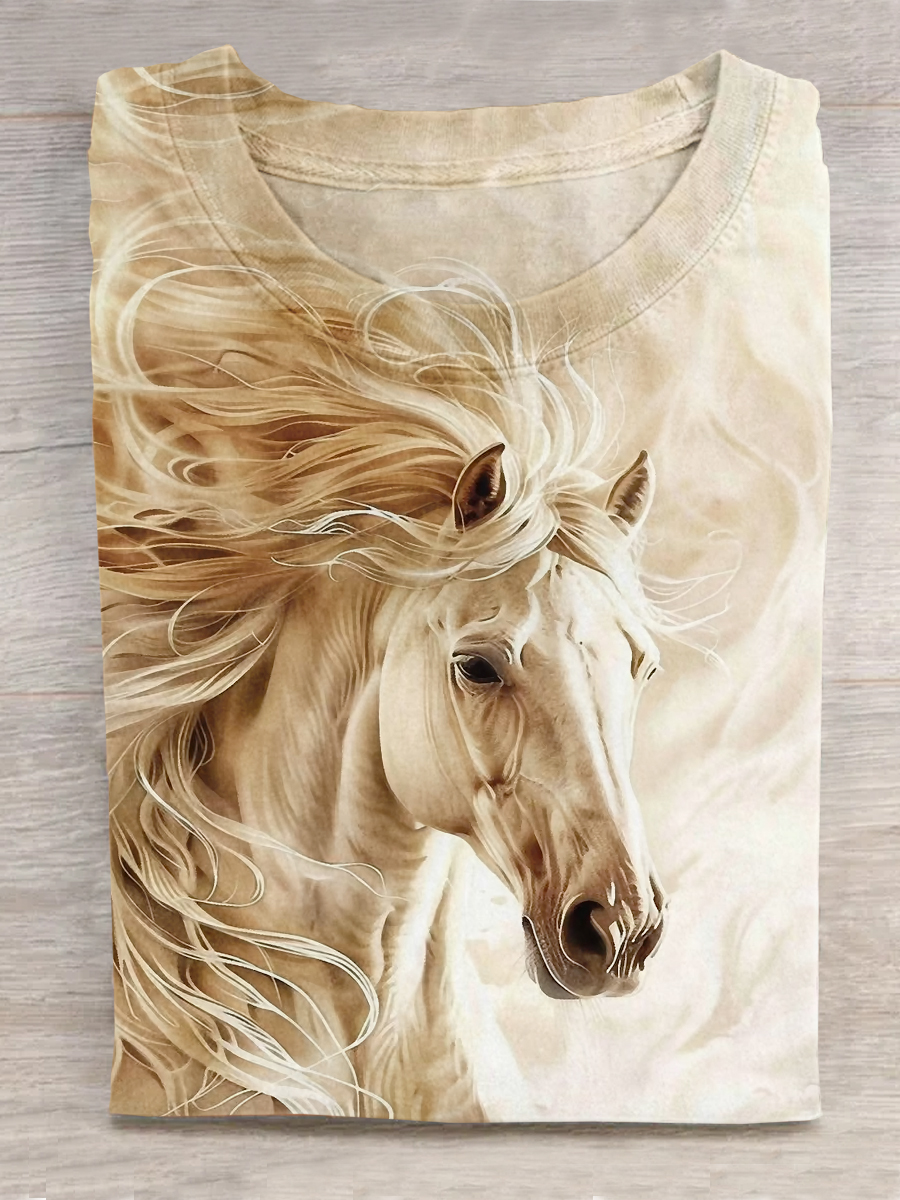 Horse Art Print Casual Short Sleeve T-Shirt