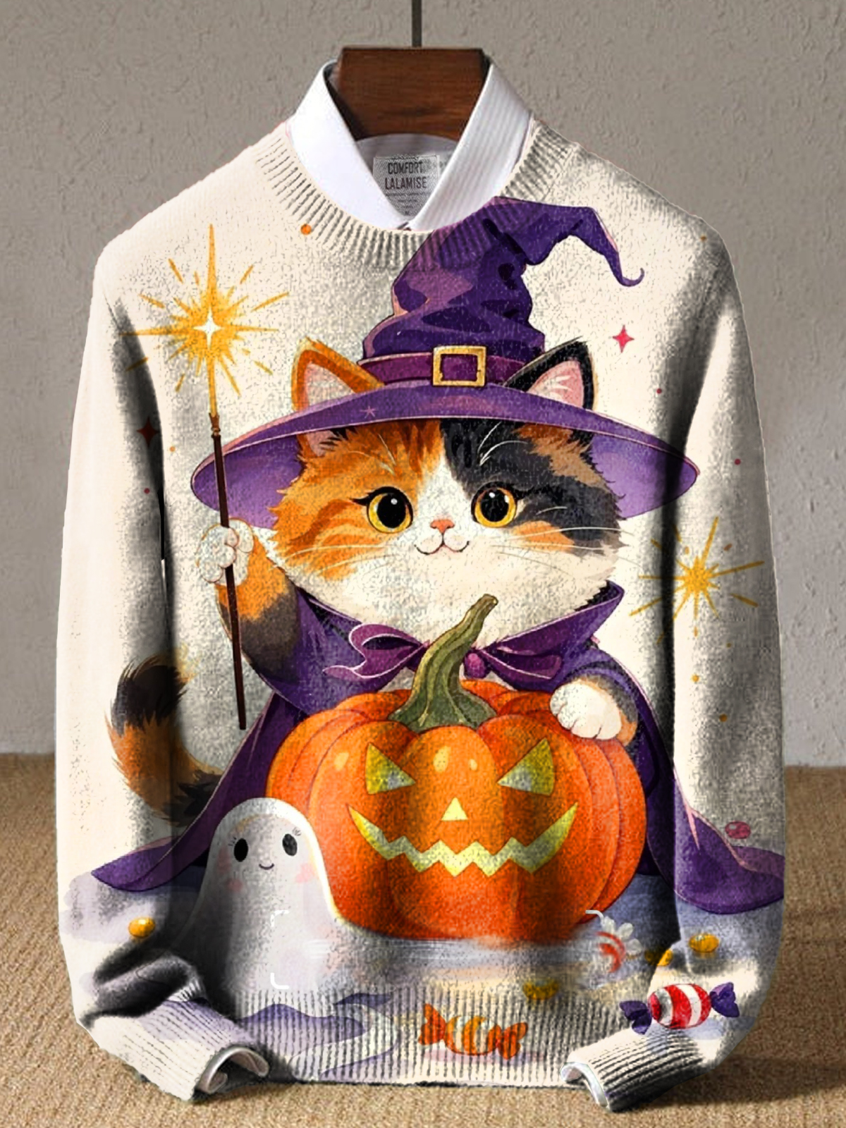 Vintage cute Halloween cat  Art Print Knit Pullover Sweater