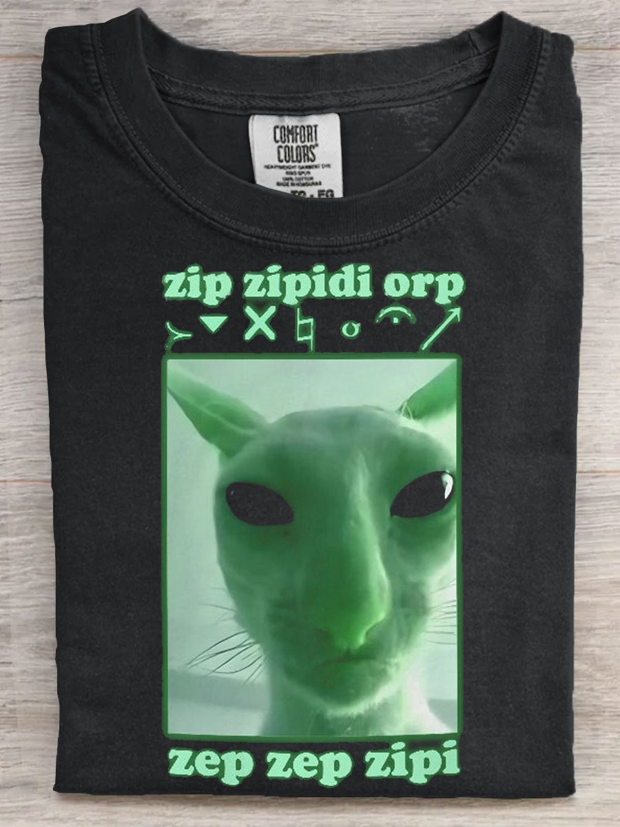Funny Alien Cat Dank Meme Stupid Cringe Cat Humor Cat Lover Art Print Casaul Short Sleeve T-shirt