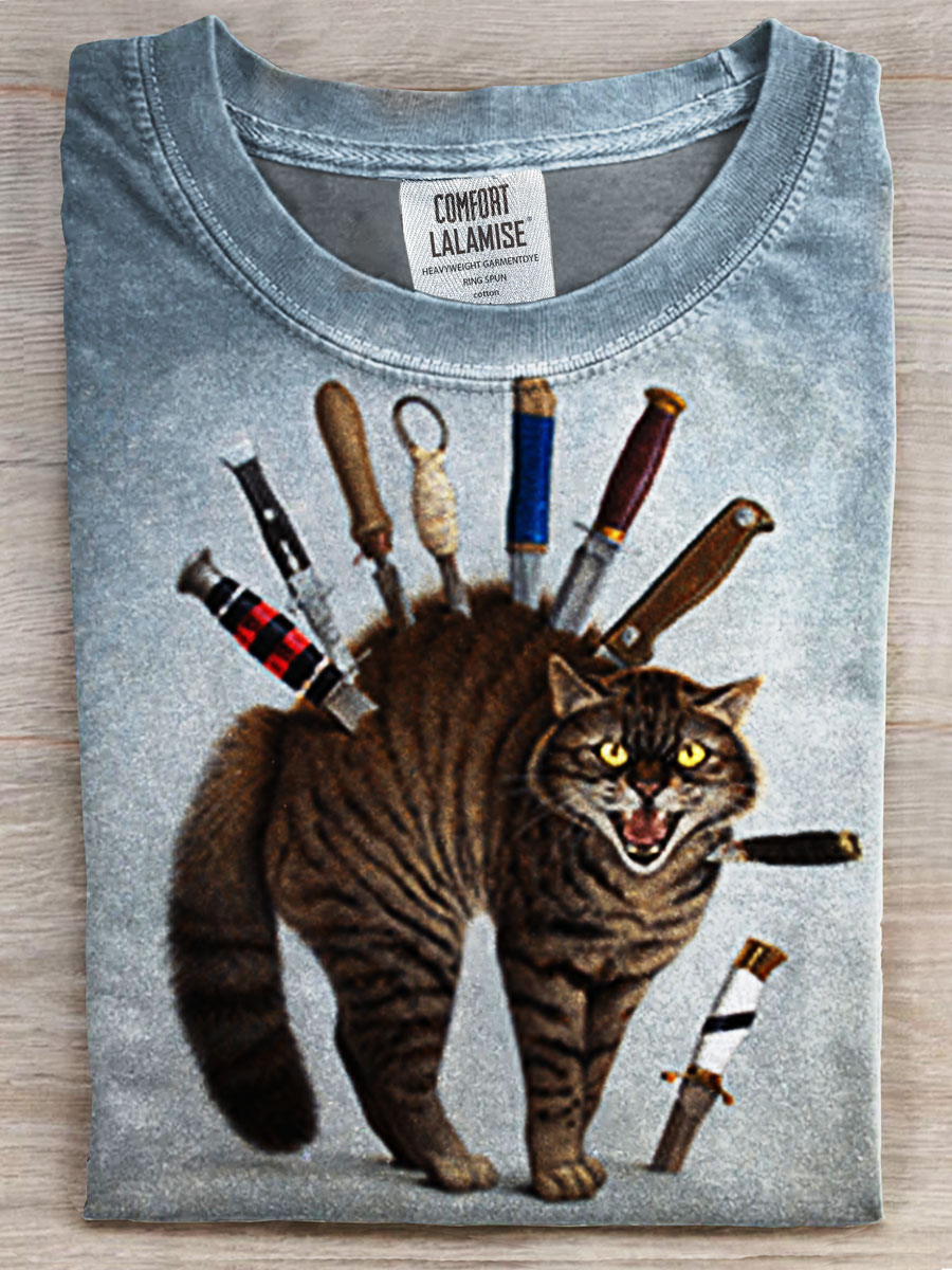 Cat Art Print Casual T-shirt