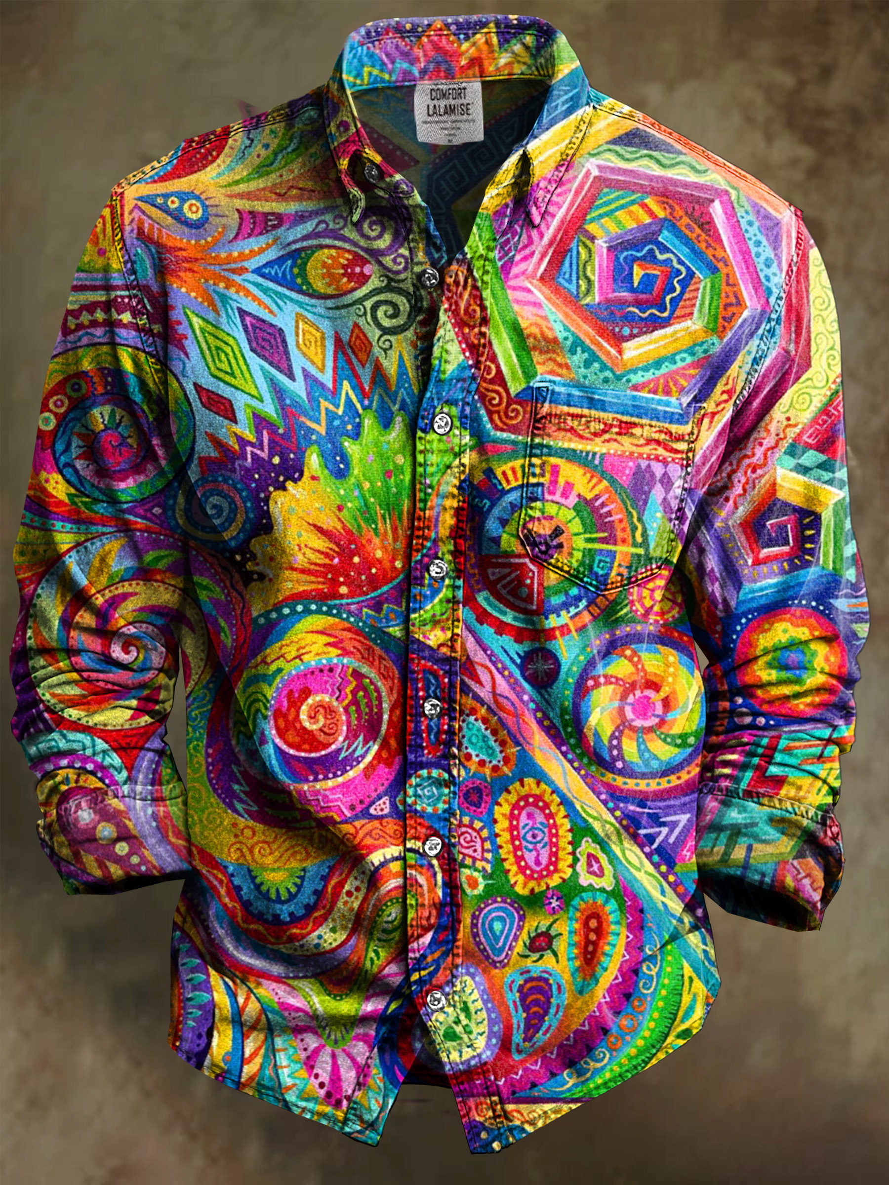 Vintage Abstract Colorful Oil painting Art Print 100% Cotton Long Sleeve Shirt