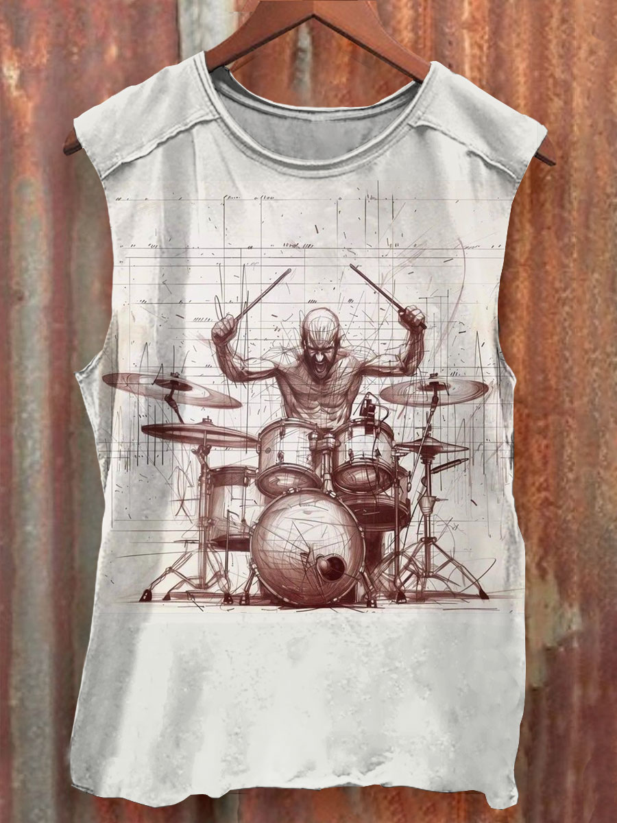 Play the drums Art Print 100% Cotton Casual Tank Top