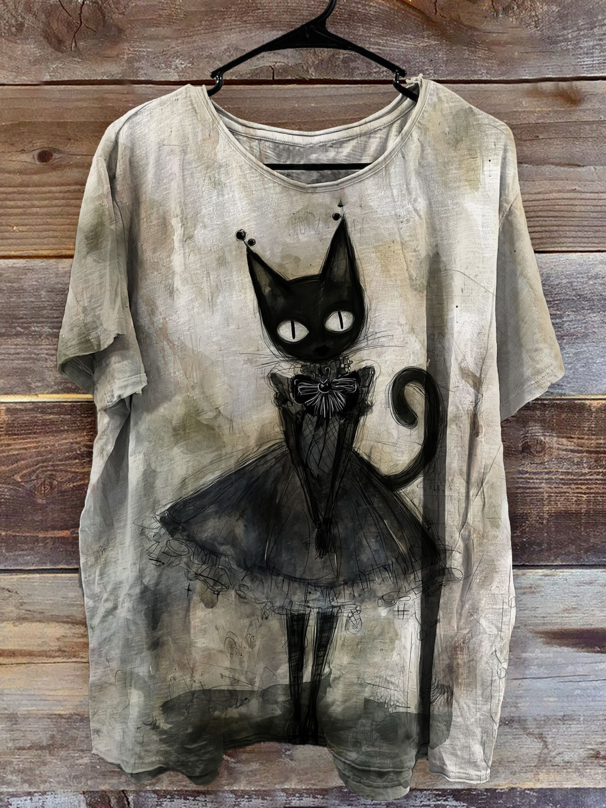 Cat Dark Art Print Casaul Short Sleeve T-shirt