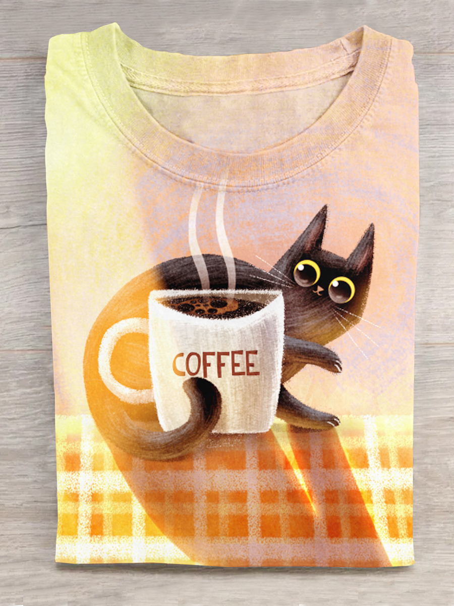 Cute Cat Print Short Sleeves