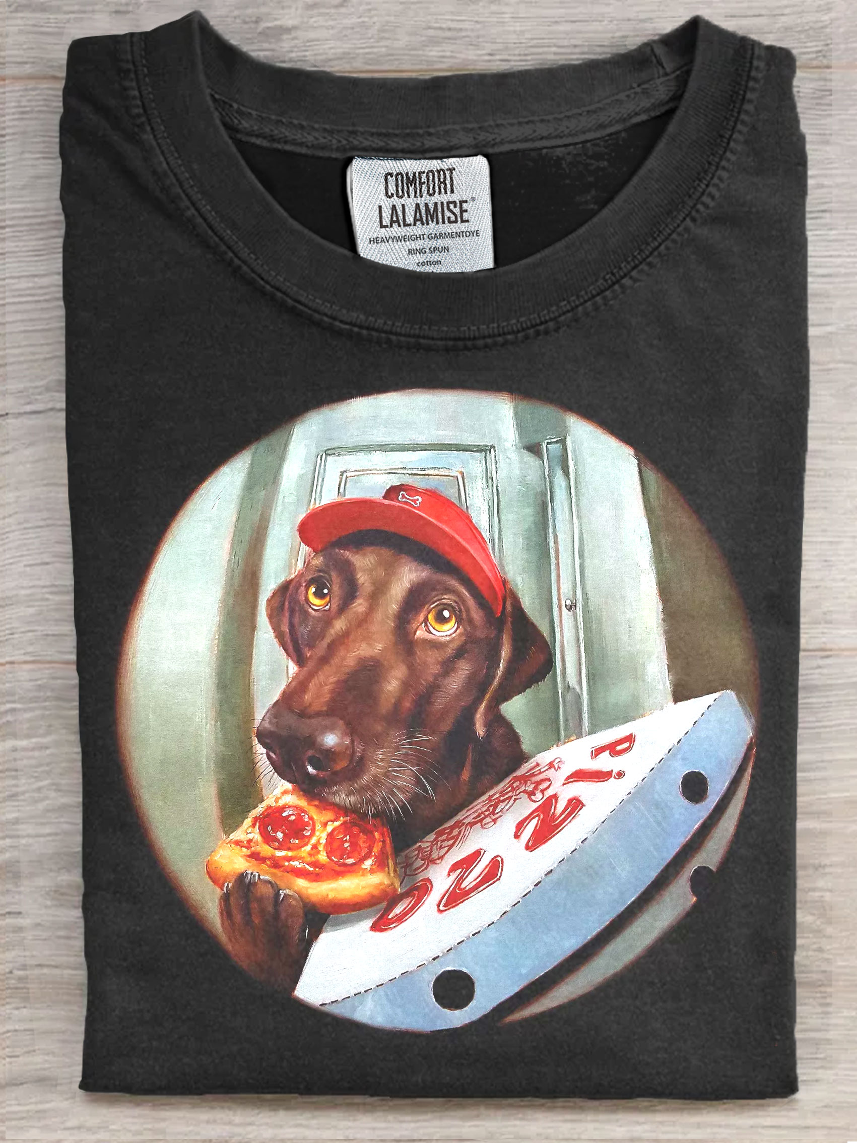 Pizza Delivery Dog Art Print Casaul Short Sleeve T-shirt