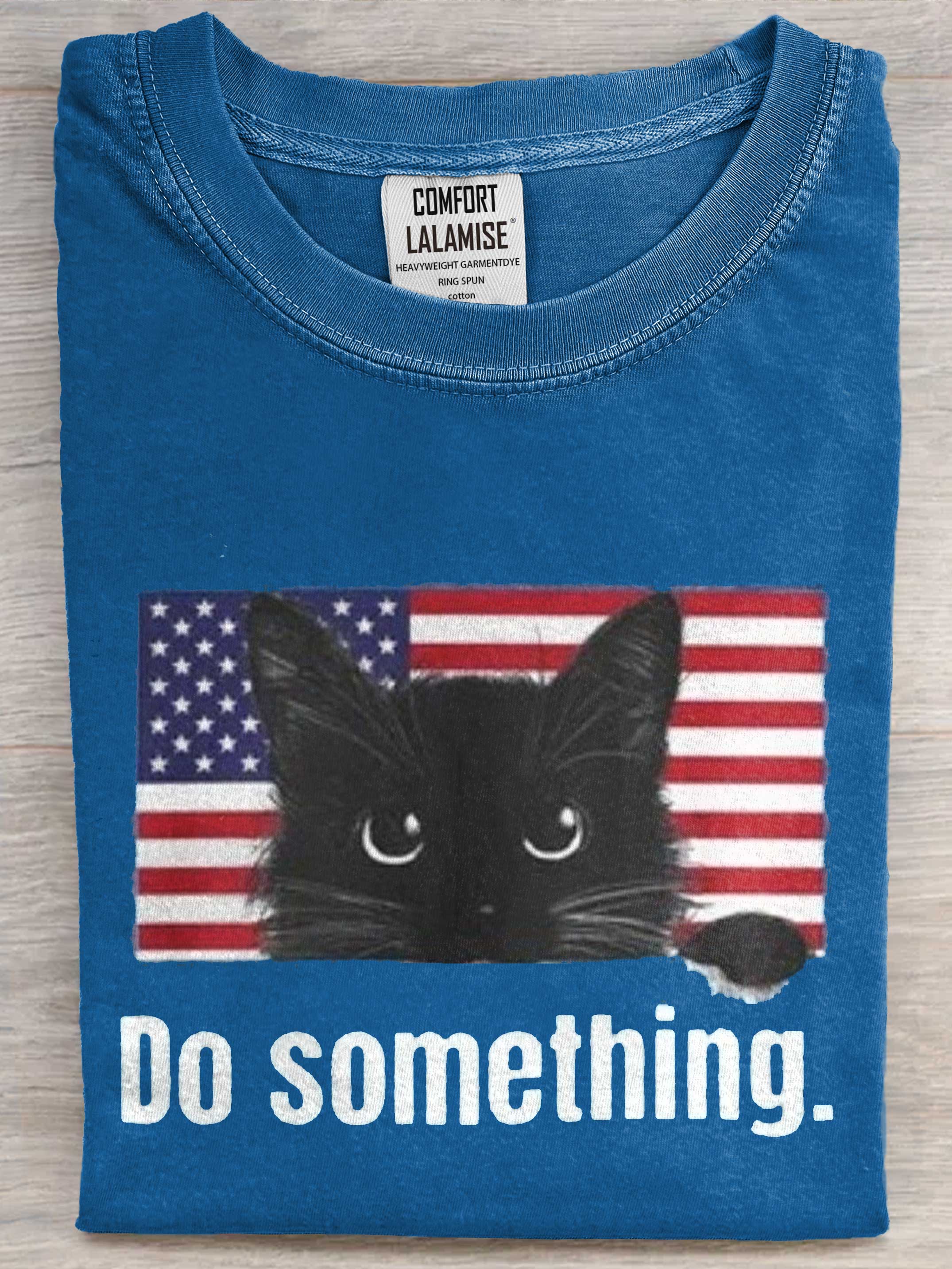 Do Something Flag Cat Art Print Casual Short Sleeve T-shirt