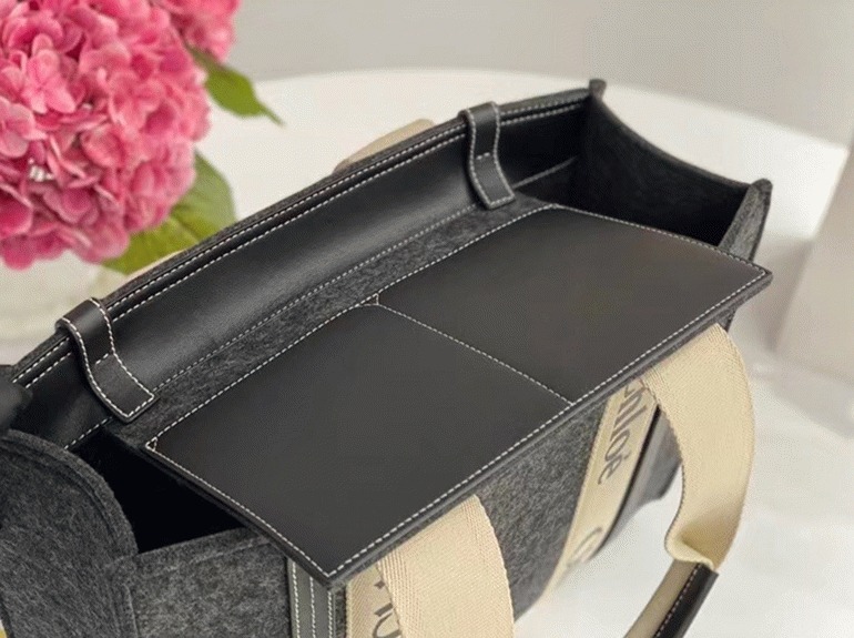 Top Quality Knockoff Chloe Large Woody Tote Bag In Grey Felt