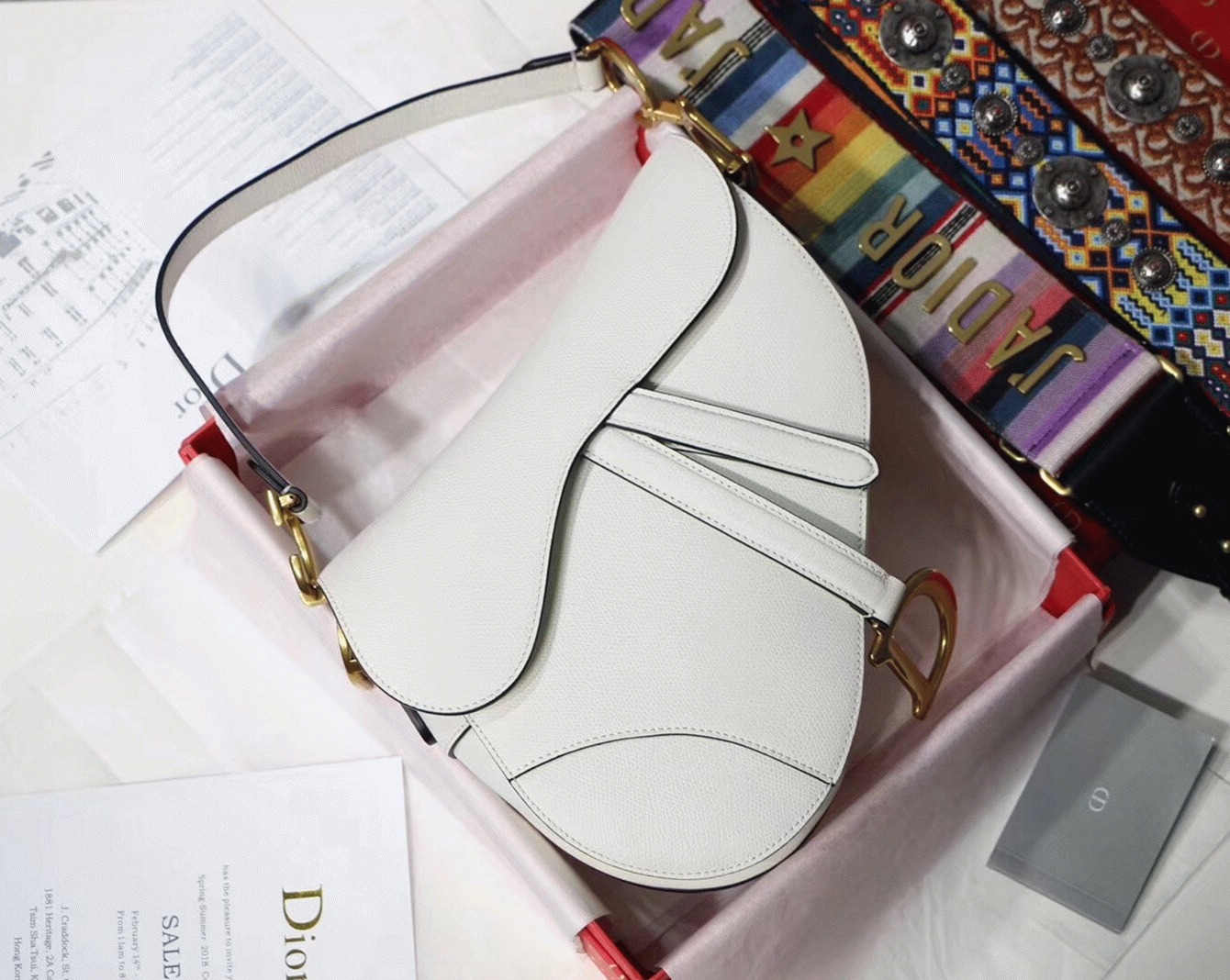 Dior Saddle Bag Replica in White Grained Calfskin