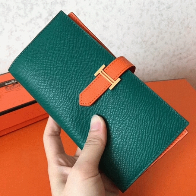 Malachite Orange Knockoff Hermes Bearn Wallet