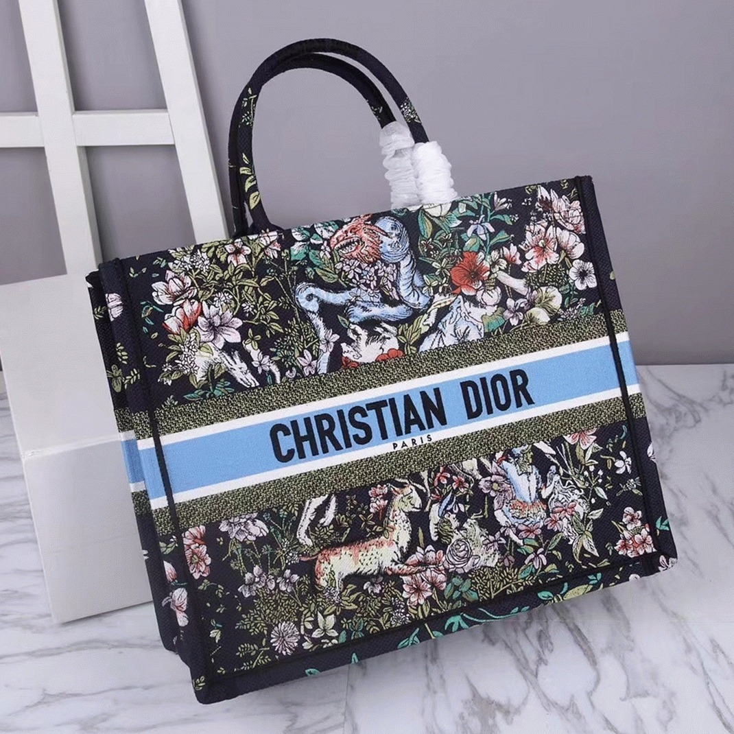 Dior Large Book Tote Bag Fake in Blue D-Constellation Embroidery